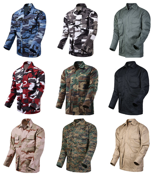 BACKBONE Mens Battle Dress Uniform BDU Shirt Camouflage Tactical Top Shirt Jacket